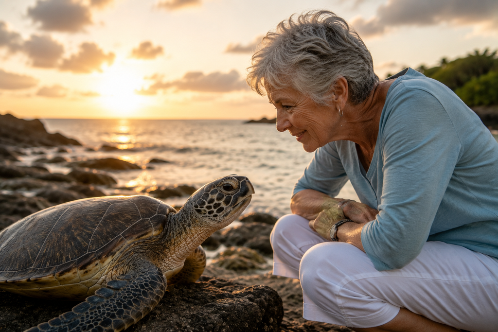 Older adult with a turtle